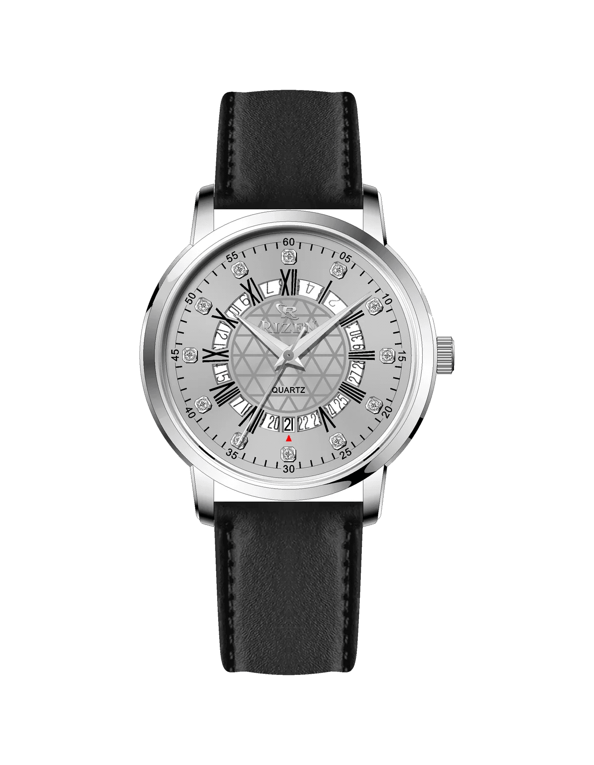 Rizen Cadris Silver RZ-0830 Leather Strap Quartz