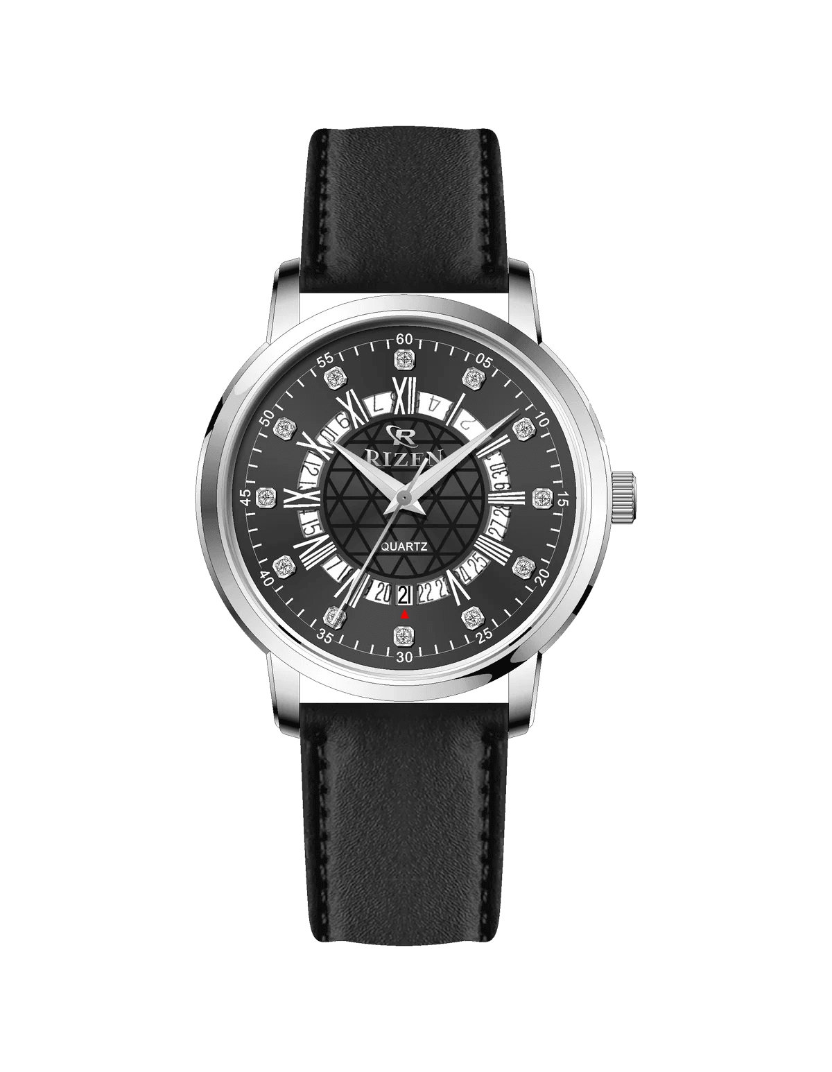 Rizen Cadris Silver RZ-0830 Leather Strap Quartz