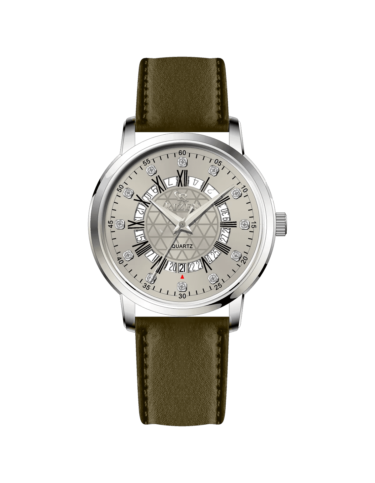 Rizen Cadris Silver RZ-0830 Leather Strap Quartz