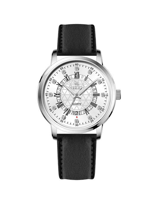 Rizen Cadris Silver RZ-0830 Leather Strap Quartz