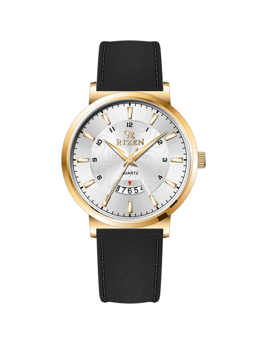 Rizen Luxen Gold RZ-0831 Leather Strap Quartz